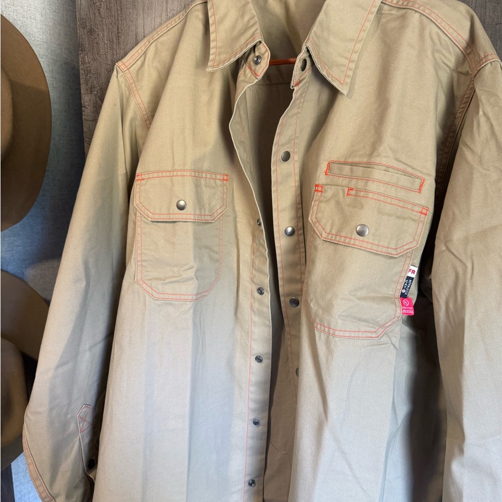 Men's Fire resistant tan Shirt with Orange stitching